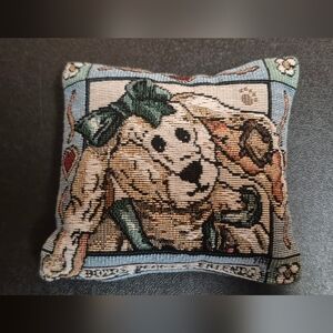 Vintage Boyds Bears & Friends Mini Tapestry Pillow - Dog with Green Bow 5 x 5.5"